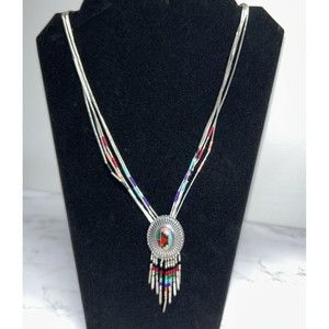 Navajo LIQUID STERLING SILVER Concho Multi Strand Necklace Multi Inlay